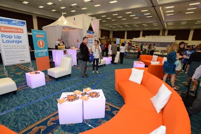 Eventbrite hosted a pop-up lounge on the trade show floor of the BizBash IdeaFest South Florida.