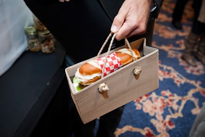 Guests filled small bags with Bavarian pretzel sandwiches with roasted turkey, honey mustard, and spinach.