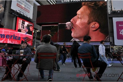 Coldplay concert streaming live from Madrid into Times Square