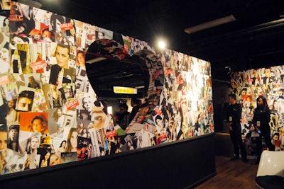The walls surrounding the Wah Nails station were covered in cutout pages from British fashion magazines like Dazed and Confused and i-D, similar to the real salon's walls. The pages were scanned and printed as one image on giant sheets of paper and then pasted on the walls as one application.