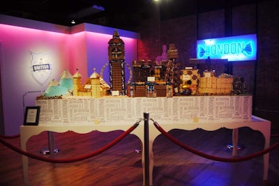 'The Edible Cityscapes' installation, a table featuring a display of landmarks from England, Scotland, and Wales made entirely out of sweets, was created by New York-based food designer Maeve Sheriden. The London Candy Company provided the confections which included Time Out bars, Jammy Dodgers, Cadbury Crunchie bars, and Digestive Biscuits. Other culinary offerings included tastes of Scotland from the West Village's Highlands Restaurant Group and cheese like Caerphilly, Collier's Cheddar, and Red Dragon from Wales.