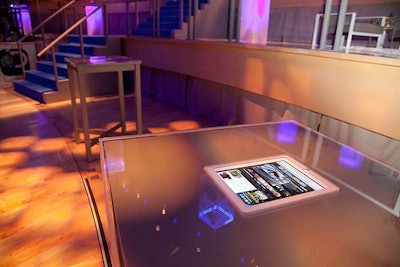 Highboy tables created for the event featured embedded iPads programmed with content about the network's shows.