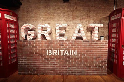 Sandwiched between two iconic British telephone booths, the 'GREAT' structure was made out of foam core. Guests were invited to fill in the blank on stickers that read, '... is GREAT Britain,' and then paste them to the block letters to create a sticker graffiti piece, a trending art form in the U.K.