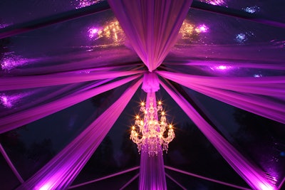 Clear top tent with swaying and chandelier
