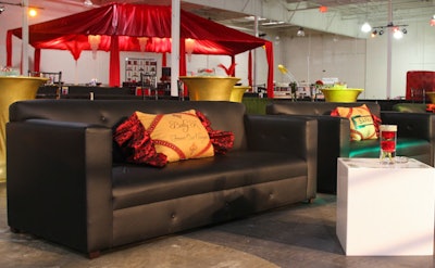 Suede bench grouping with tufted ottoman