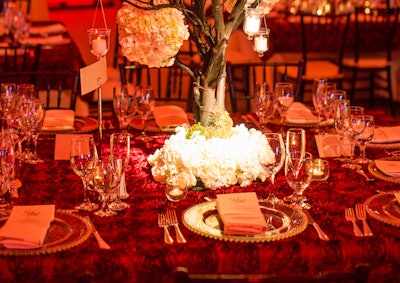 Red and white wedding reception