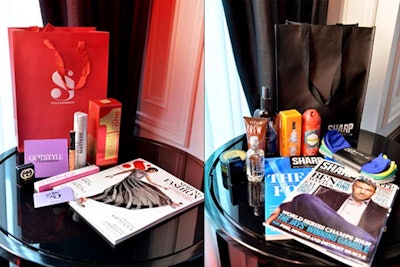 There were also two separate gift bags. The bag promoting S magazine (left) was stuffed with beauty products, while Sharp magazine's bag had grooming goodies for men.