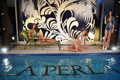 Making the most of the rooftop pool at the Empire Hotel in New York, La Perla floated its name in the water for a poolside swimwear presentation during Fashion Week in 2008.