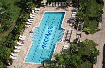 Ideal for poolside events where you want to send a message, Melbourne, Florida-based Aqua Art Enterprises makes custom mats in the shape of corporate logos (or other images) that sink to the bottom of a swimming pool for a painted-on look.