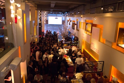 The chefs were set up throughout the multilevel, multiroom venue. Each chef’s station was marked with an adhesive decal of his or her name applied to the wall overhead.