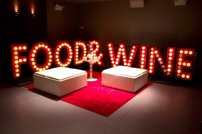 Downstairs, large marquee letters spelling out 'Food & Wine' surrounded a lounge area; the letters were re-used from 2012's Smash-themed Best New Chefs event.
