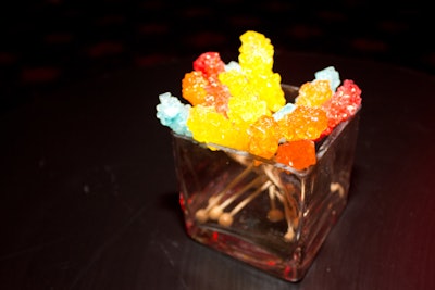 Colorful rock candy skewers were scattered throughout the bar area as a fun, slightly random touch. Guests got creative and even used them to stir their cocktails.
