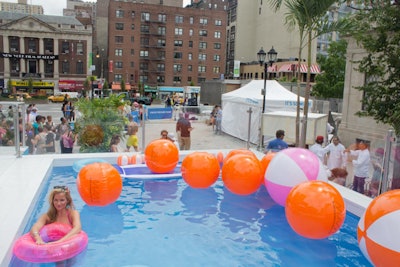 To launch its 'It's So Miami' campaign in 2012, the Greater Miami Convention & Visitor's Bureau erected a pop-up pool party in New York's Union Square. The setup included a plunge pool and a wading pool, as well as 17-foot-tall palm trees, a cabana for the media, lounge chairs, and a DJ area. The pools looked out of place in the gritty big-city locale—which was exactly the point of the promotion.