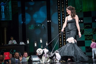 The Aba Agency produced the show, which showcased fashions from Tysons Galleria retailers like Lilly Pulitzer, Karen Millen, and Nicole Miller. Canine company Wagtime provided matching accessories and outfits for the dogs walking in the show.