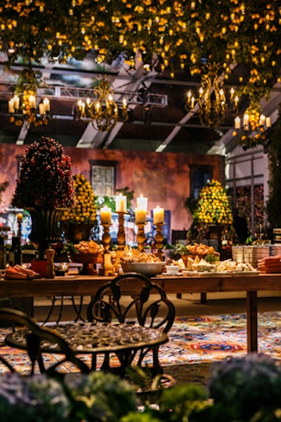 Fruit played heavily into the decor, with large urns of lemons, plums, and grapes anchoring buffet tables.