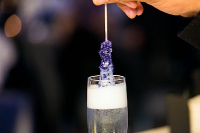For a nonprofit event in Malibu produced by Sterling Engagements, the Cocktail Concierge created a rock candy and champagne cocktail.
