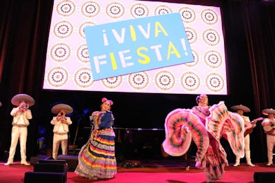 An ensemble of four dancers and 10 mariachi members from Mariachi Tapati de Alvaro Paulino performed during the cocktail hour and on stage as guests made their way into the ballroom for dinner and the program. The group's music and ensemble were specific to the state of Jalisco in Mexico.