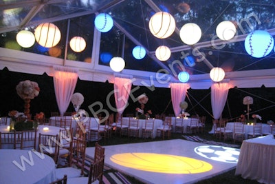 White Dance Floor with Gobo Ceiling Treatment