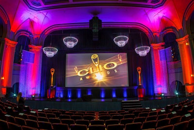 Staging for the award presentation in the LeFrak IMAX Theater included the brand's logo and two 10-foot Clio statues flanking the stage.