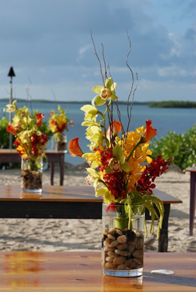 Tropical Floral Arrangements – Private Beach Reception at Pierre’s