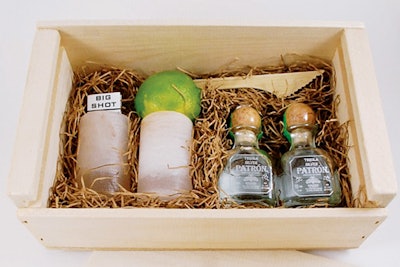 Gifts for the Good Life creates experiential gift sets, like a shot kit for Nascar that included sea-salt shot glasses, a fresh lime, a bamboo knife, and tequila, tucked inside a fire-branded box.