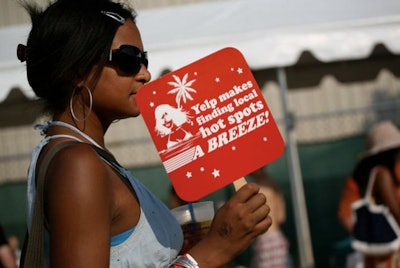 For a Yelp community event in 2009 in New York, the user review and social networking Web site kept guests cool with branded fans and misting stations near the event's entrance.