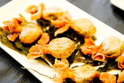 Fish-shaped wontons were filled with wild mushrooms.