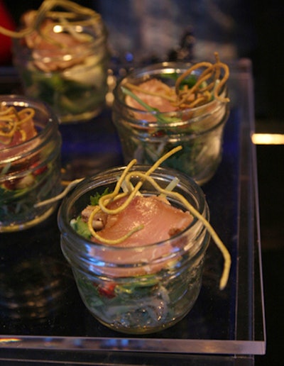 Nothing says summer quite like fresh fish. At the Carlu’s recent 10th anniversary gala in Toronto, L-Eat Catering was in charge of the fish station. Among the offerings were individual portions of liquid-nitrogen-chilled, fennel-crusted tuna with green apples and pomegranates.