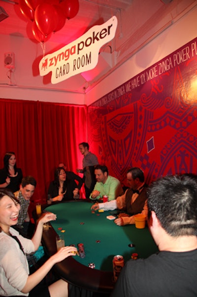A separate area was dedicated to poker playing, giving focus to Zynga's first social game and its claim that it attracts more players each month than Las Vegas.
