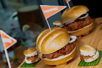 To preview its new summer menu of regional American barbecue flavors, Burger King tapped Peter Callahan to style bite-size versions of the new burgers for a tasting party at the Glasshouses in New York on May 16. The mini sandwich options included barbecue chicken salad, pulled pork, and a Carolina BBQ Whopper.