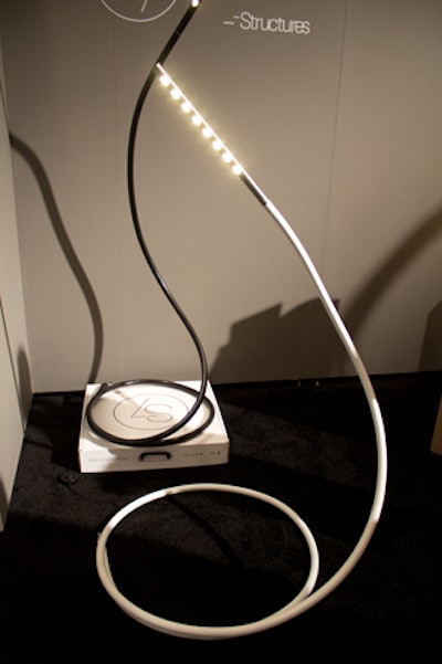 The S7 lamp by the French company Structures is a flexible rod with an interchangeable head. The lamp is sold in the United States by Ameico in New Milford, Connecticut, with a retail price of $695.