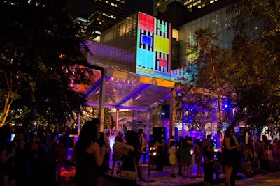 After-party guests began streaming into the sculpture garden around 9 p.m., where Bentley Meeker set the tone with colorful, graphic lighting projections.