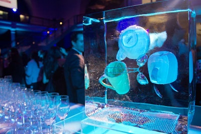 As a playful nod to Portland's many coffee shops, the Portlandia event's bar had a sculpture with mugs and tea pots frozen in ice.