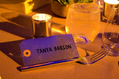 Silver-coated tags served as place cards.
