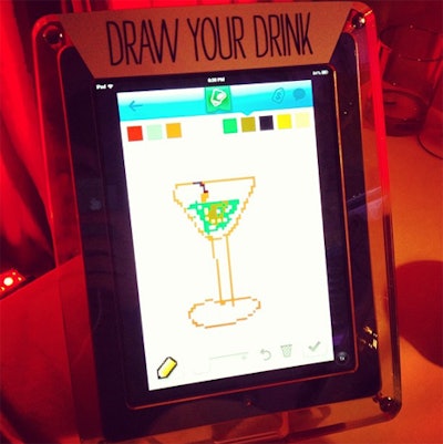 To showcase Draw Something 2, a sort of virtual Pictionary, a second bar was topped with tablets that invited attendees to draw their drink for the bartenders.
