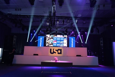 In the after-party room, the stage was topped by a large LED screen that displayed photos guests were posting to Instagram with the hashtag #USAUpfront.