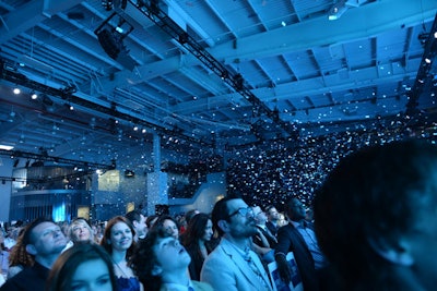 The presentation was capped off with confetti cannons raining pieces of silver Mylar over the crowd.