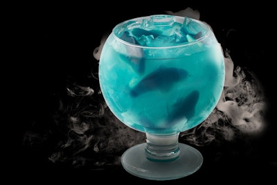 Sugar Factory in New York offers 'the Ocean Blue,' a cocktail in a 60-ounce goblet finished off with gummy sharks for a playful (and vaguely menacing) effect.