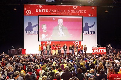 Vice President Joe Biden and 10,000 volunteers assembled meal kits for the military the day before the 2013 inauguration.