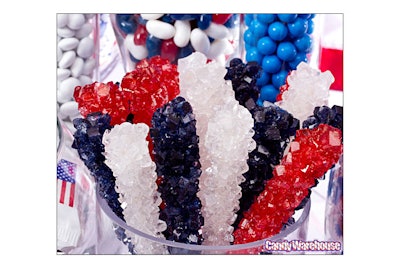 Red, white, and blue rock candy.