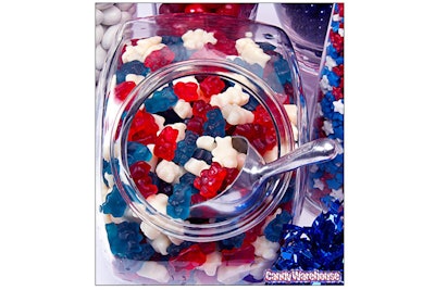 Red, white, and blue gummy bears.