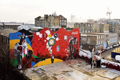 A collective of young artists created the Beat Wall in the shadow of the Olympic Stadium to mark the “Move to the Beat” campaign.