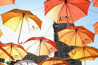 The eye-catching umbrellas, which were printed with the La Roche-Posay and SOS-Save Our Skin logos, were left in place over the course of the two-day promotion, helping to draw in passersby.