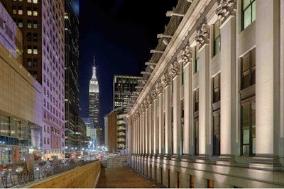 Empire State Building view at entrance to historic Post Office