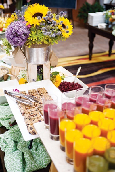Build-your-own trail mix and smoothie station, including the Ready Set Glow smoothie with açai berries, flaxseed, and coconut water; and the Jump Start smoothie with blueberries, bananas, Greek yogurt, and flaxseed, available at all Kimpton Hotels & Restaurants