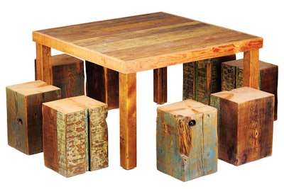 Beechwood table and stools, prices upon request, available throughout California, Arizona, and Las Vegas from Lounge Appeal