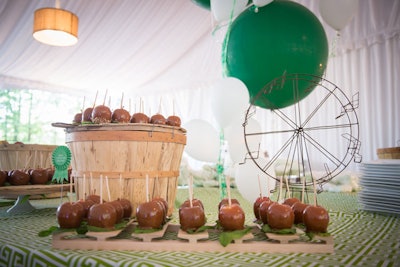 The Biltmore catering team put together a North Carolina state-fair-themed afternoon break spread that included butler-passed corn dogs, whoopie pies, caramel apples, cotton candy, and cheddar popcorn, as well as some healthy options such as almonds and fresh North Carolina apples.