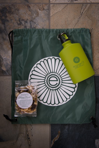 On Monday afternoon, guests could choose from an extensive list of small-group experiences, including horseback riding, archery lessons, winery tours, and rafting. Before heading out, every guest received a branded gift bag relating to his or her chosen activity. For example, those taking part in outdoor activities got drawstring backpacks, packs of granola, and reusable water bottles (pictured).