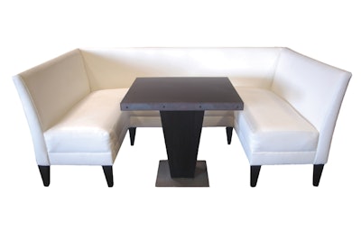Carre banquet, $495, and Industrial Revo café table, $240, available throughout Southern California from FormDecor