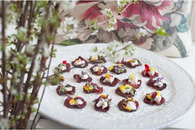 Photo by Rob Penner Beet Chips with Goat Cheese Mousse